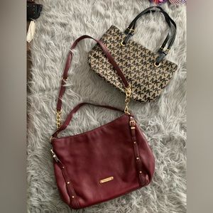 Michael Kors burgandy and gold shoulder bag OR brown MK logo handbag medium size